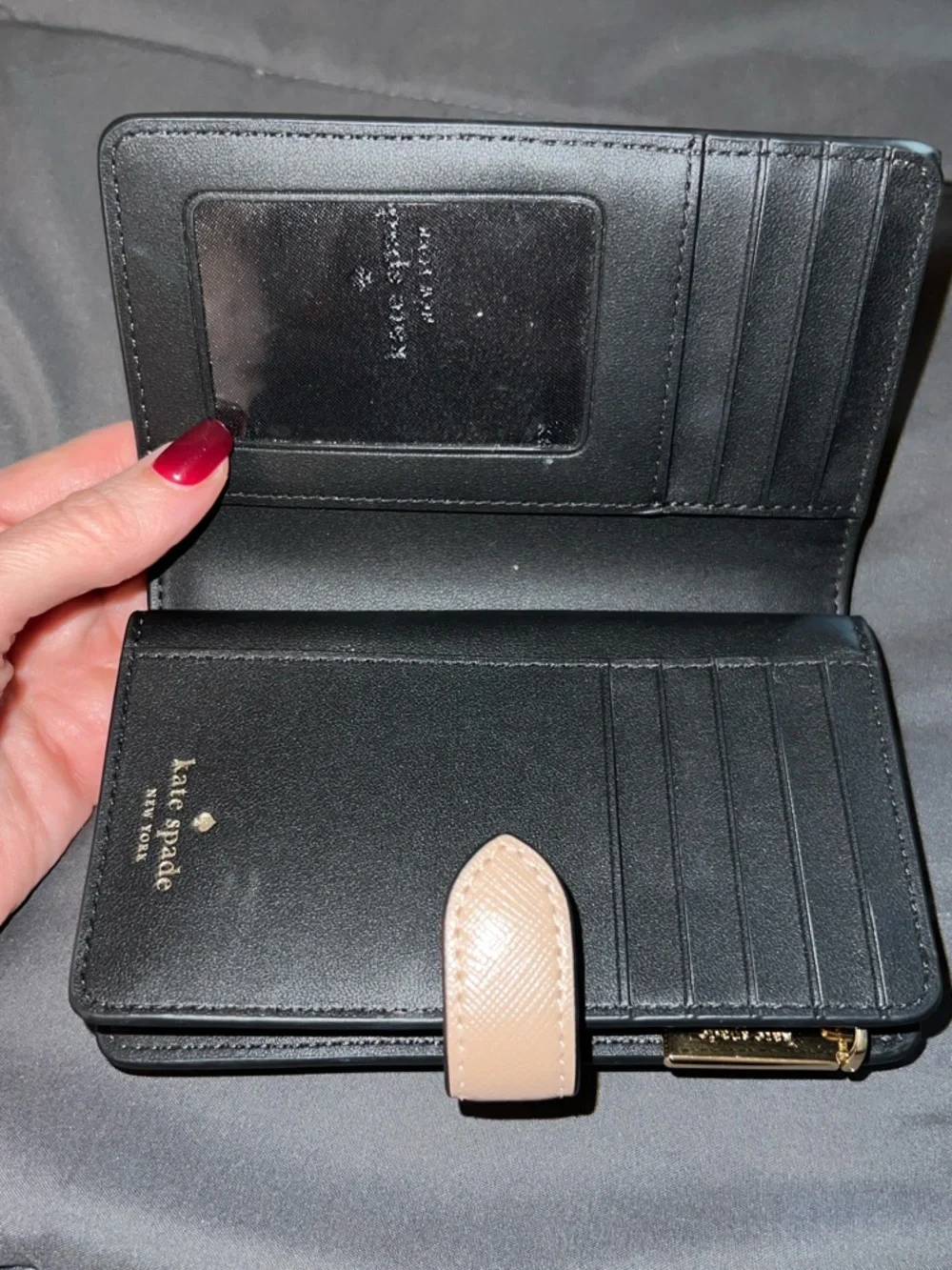 kate spade Two-Tone Saffiano Leather Wallet - Black & Taupe